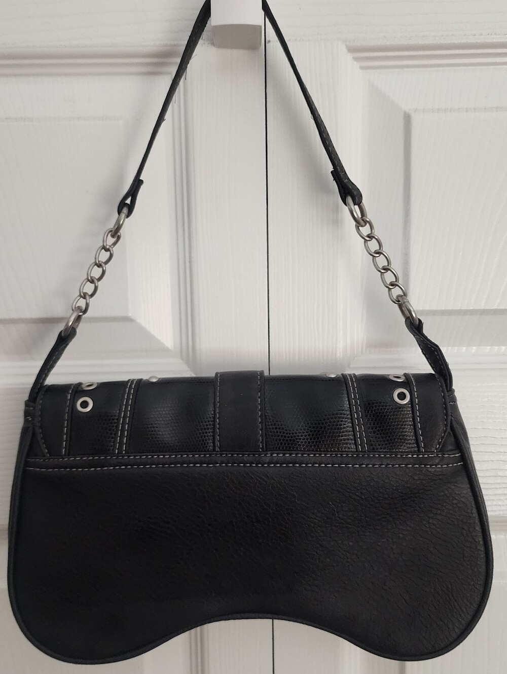 PLAYBOY Y2K Black Shoulder Grunge Bag w/ Silver Tone Grommets And Studs - Picture 4 of 11